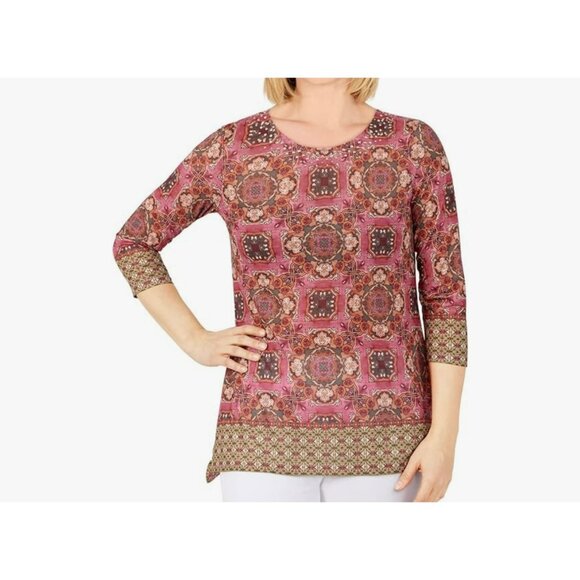 NWT Ruby Rd Women's 4X Sequin Neckline Sublimation Print Top Blouse 26.5"x28.5" - Picture 7 of 7